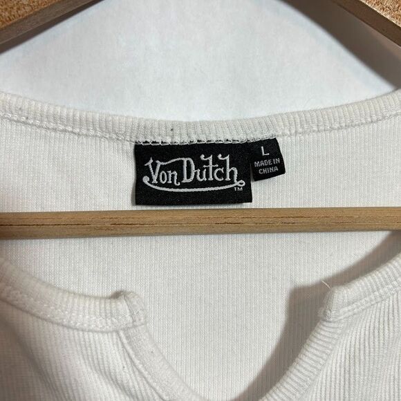 Von Dutch Womens L Ribbed Cropped Tank Top L White Shirt Beater Y2K - Picture 5 of 6